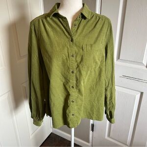 Pilcro Sigourney Corduroy Button down olive Green Shirt blouse NEW
